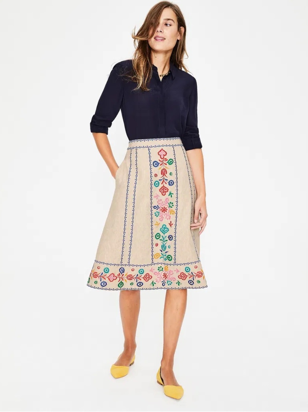 Boden Cream A-Line Skirt with Multicolor Floral Embroidery - Picture 7 of 15